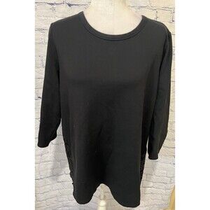 J Jill Tunic Womens Large Black Ponte Lace Top Shirt Boxy Casual Office